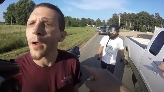 Pickup Truck Driver Almost Runs Bikers Off The Road, Helmet-Cam Captures Confrontation