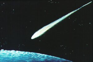A meteor crashing through the night sky