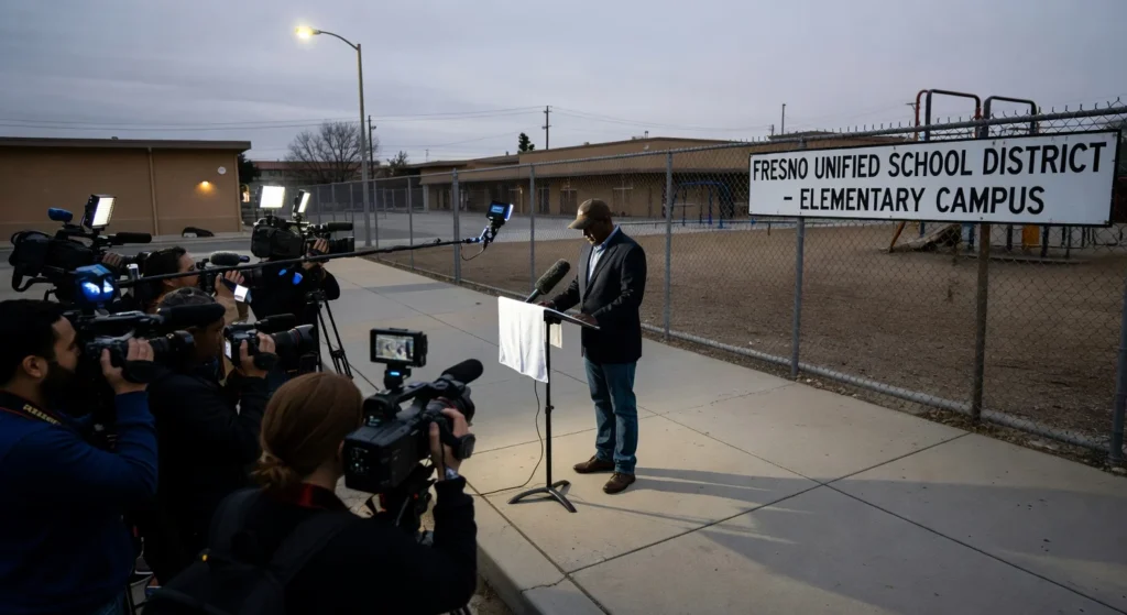 Man holding press conference outside