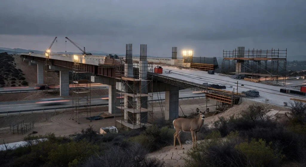 a bridge over a freeway under construction