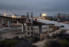 a bridge over a freeway under construction