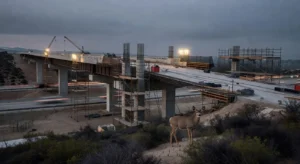 a bridge over a freeway under construction