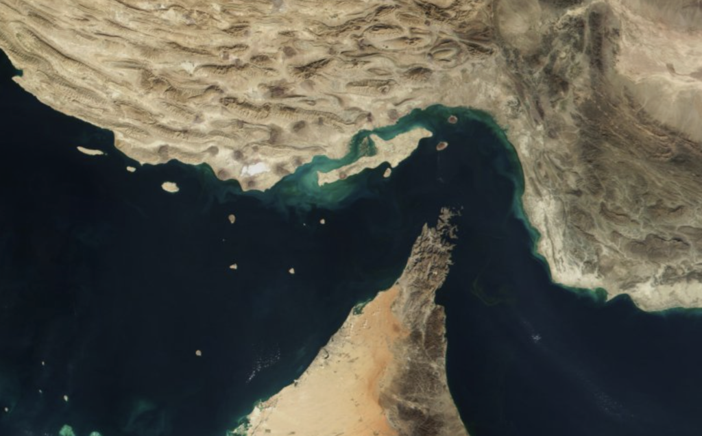 Satellite view of the strait of hormuz
