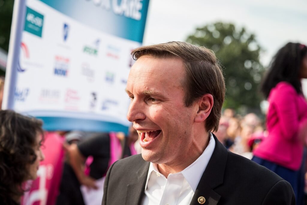 Senator Murphy speaking at an event outside