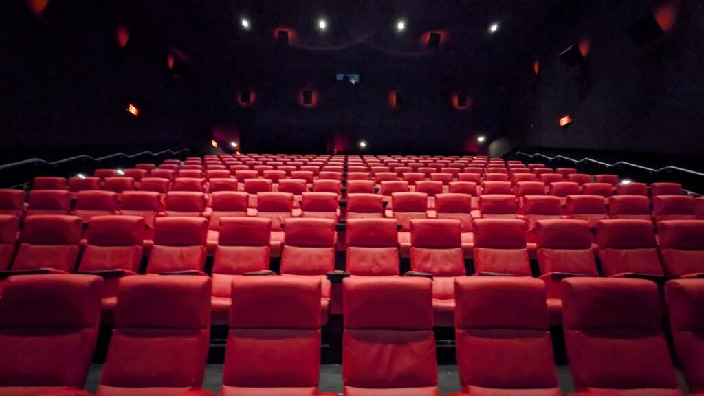 Inside an empty movie theater