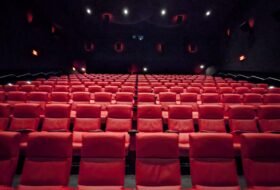 Inside an empty movie theater