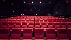 Inside an empty movie theater
